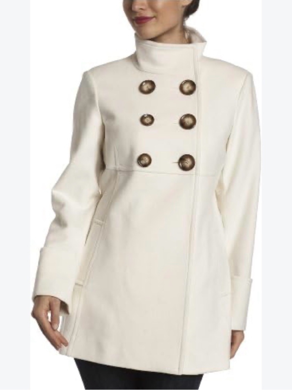 MICHAEL Michael Kors Ivory Wool Blend Hooded Coat 4 Double Breasted Quiet Luxury